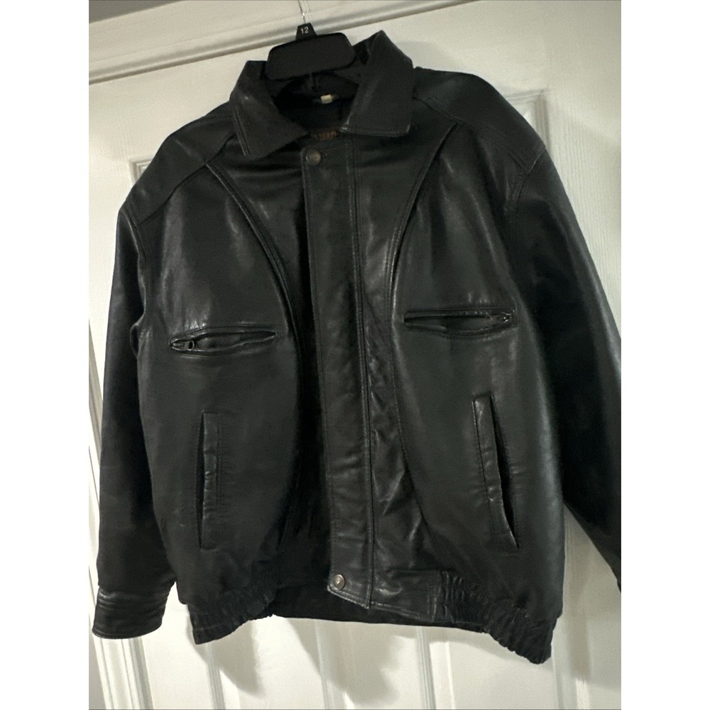 Good Leather James Dillon Bomber Jacket Mens XL Black Genuine Leather Vintage
